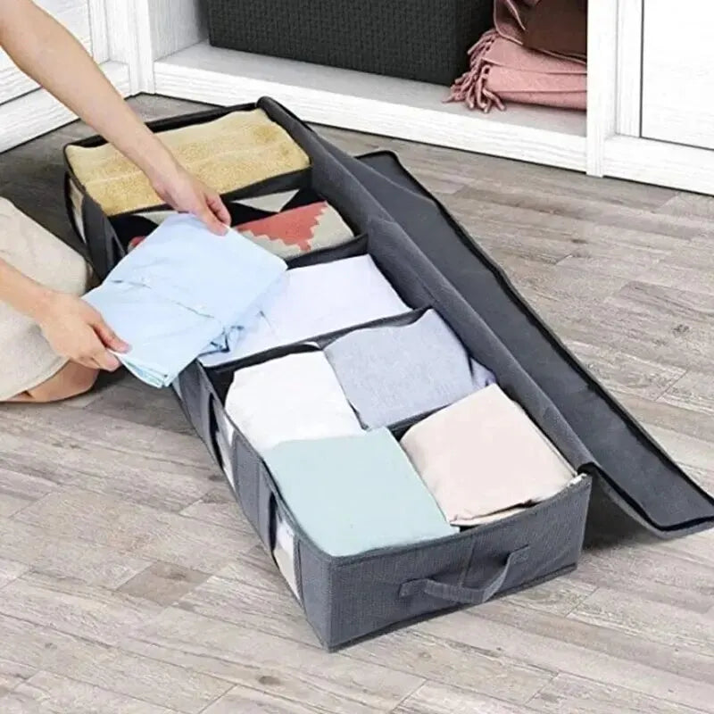 Duży organizer pod łóżko z przegrodami – składany, włókninowy (97×33×15 cm)
