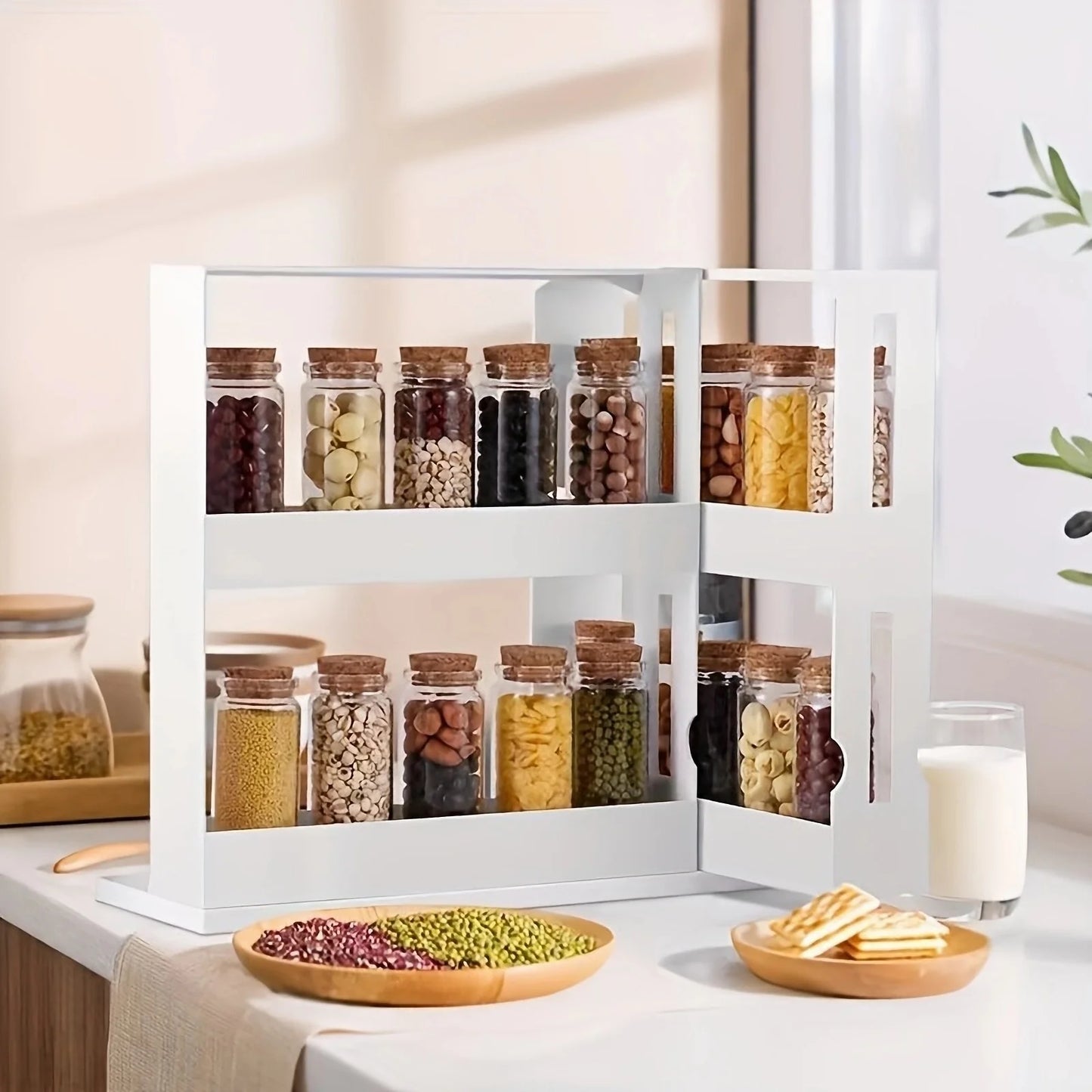 Dwupoziomowy stojak na przyprawy – obrotowy 90° organizer kuchenny