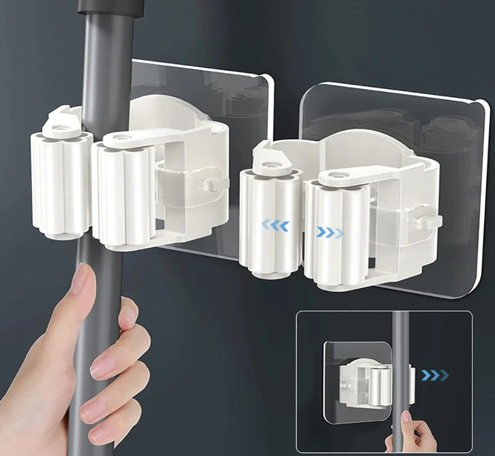 Samoprzylepny uchwyt na mop/miotłę – bez wiercenia, montaż na ścianie