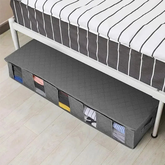 Duży organizer pod łóżko z przegrodami – składany, włókninowy (97×33×15 cm)