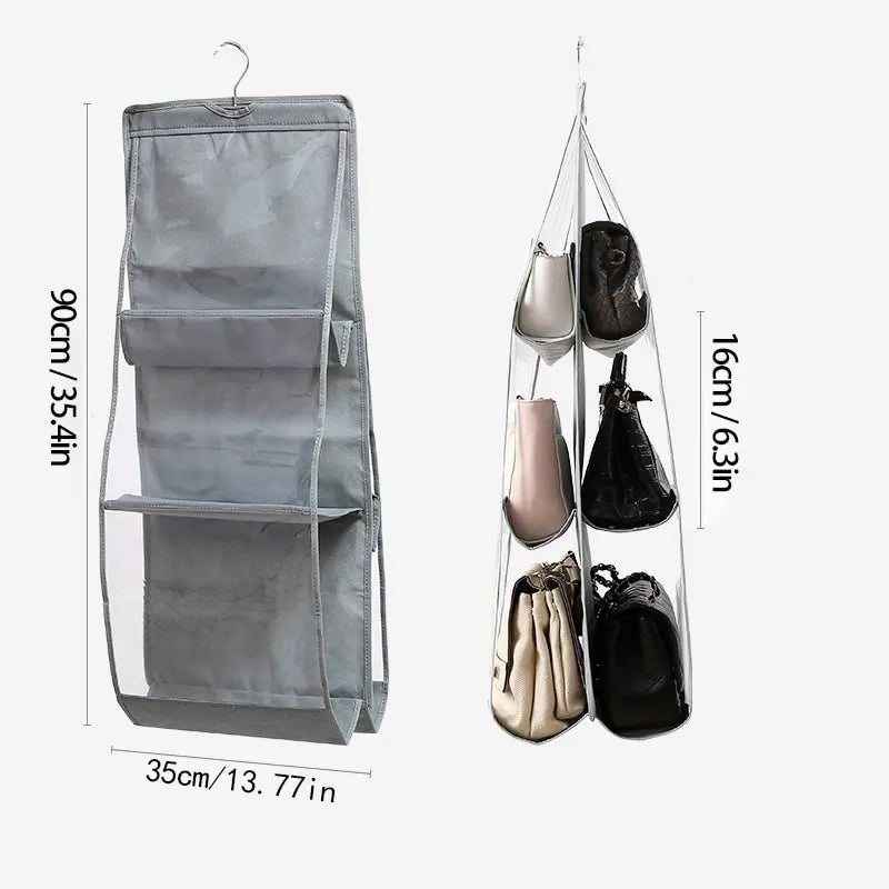 Wieszakowy organizer na torebki – 6 kieszeni