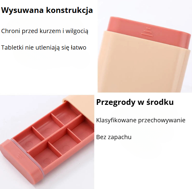 Pudełko na tabletki – organizer podróżny 7 dni, 6 przegródek