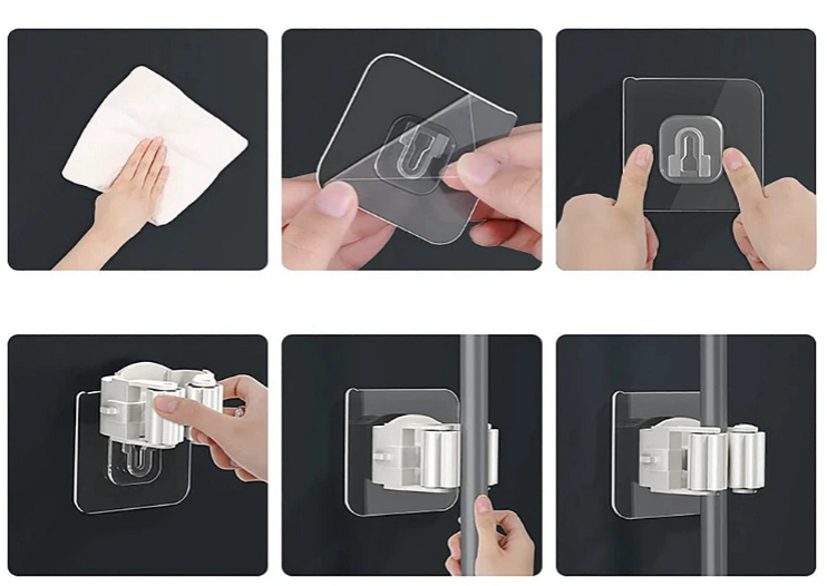 Samoprzylepny uchwyt na mop/miotłę – bez wiercenia, montaż na ścianie