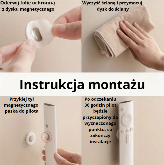 Magnetyczny uchwyt na pilot – montaż bez wiercenia, organizer ścienny z PP