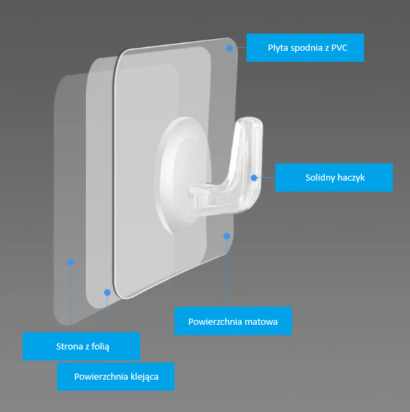 Samoprzylepne haczyki przezroczyste 6×6 cm – mocne, bezinwazyjne, wielorazowe