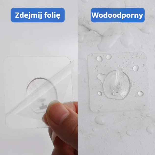Samoprzylepne haczyki przezroczyste 6×6 cm – mocne, bezinwazyjne, wielorazowe