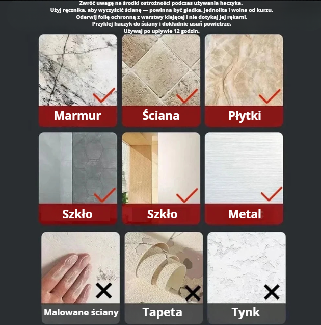 Samoprzylepne haczyki przezroczyste 6×6 cm – mocne, bezinwazyjne, wielorazowe