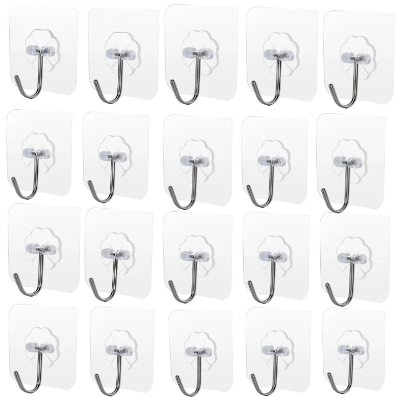 Samoprzylepne haczyki przezroczyste 6×6 cm – mocne, bezinwazyjne, wielorazowe