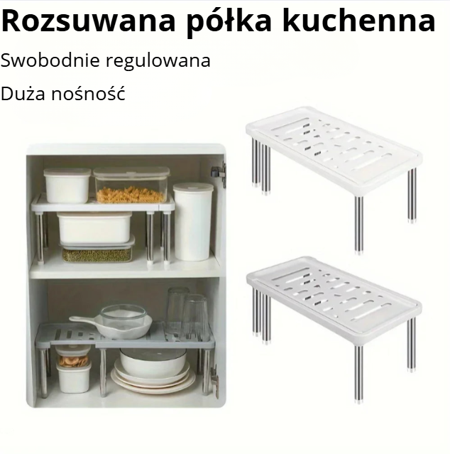Rozsuwany organizer do szafki 35–61 cm – regulowana półka, oszczędność miejsca