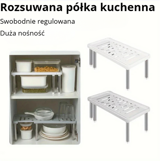 Rozsuwany organizer do szafki 35–61 cm – regulowana półka, oszczędność miejsca
