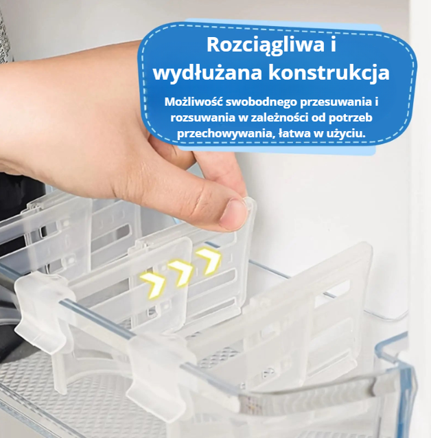 Regulowane separatory do lodówki – klipsy organizer na półki i drzwi