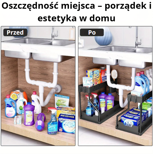 Wielopoziomowy organizer z wysuwanymi szufladami – wodoodporny regał do kuchni i łazienki